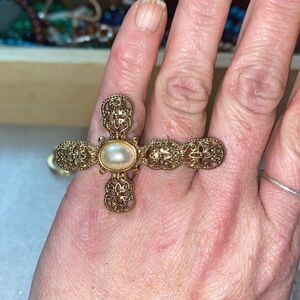 Two Ringer Filigree & Pearl Cross Ring